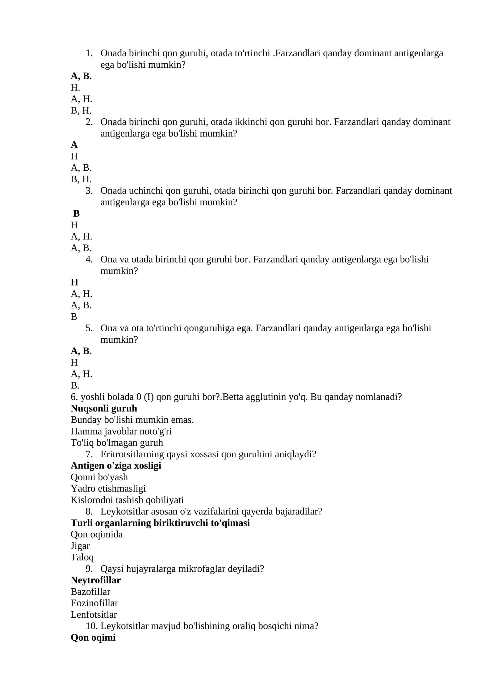 Farzandlari qanday dominant antigenlarga ega bo'lishi mumkin?