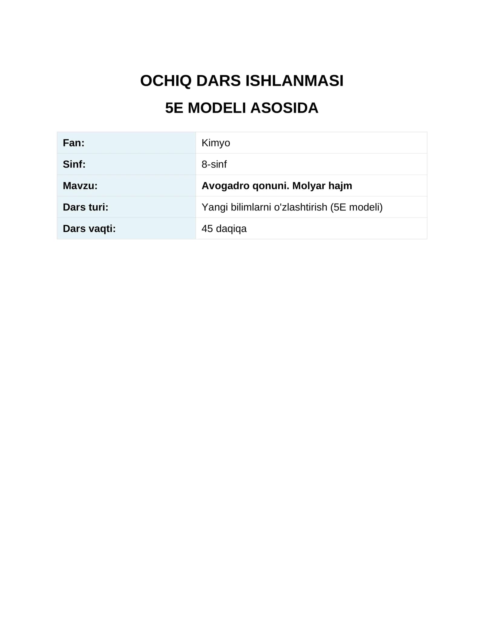 OCHIQ DARS ISHLANMASI