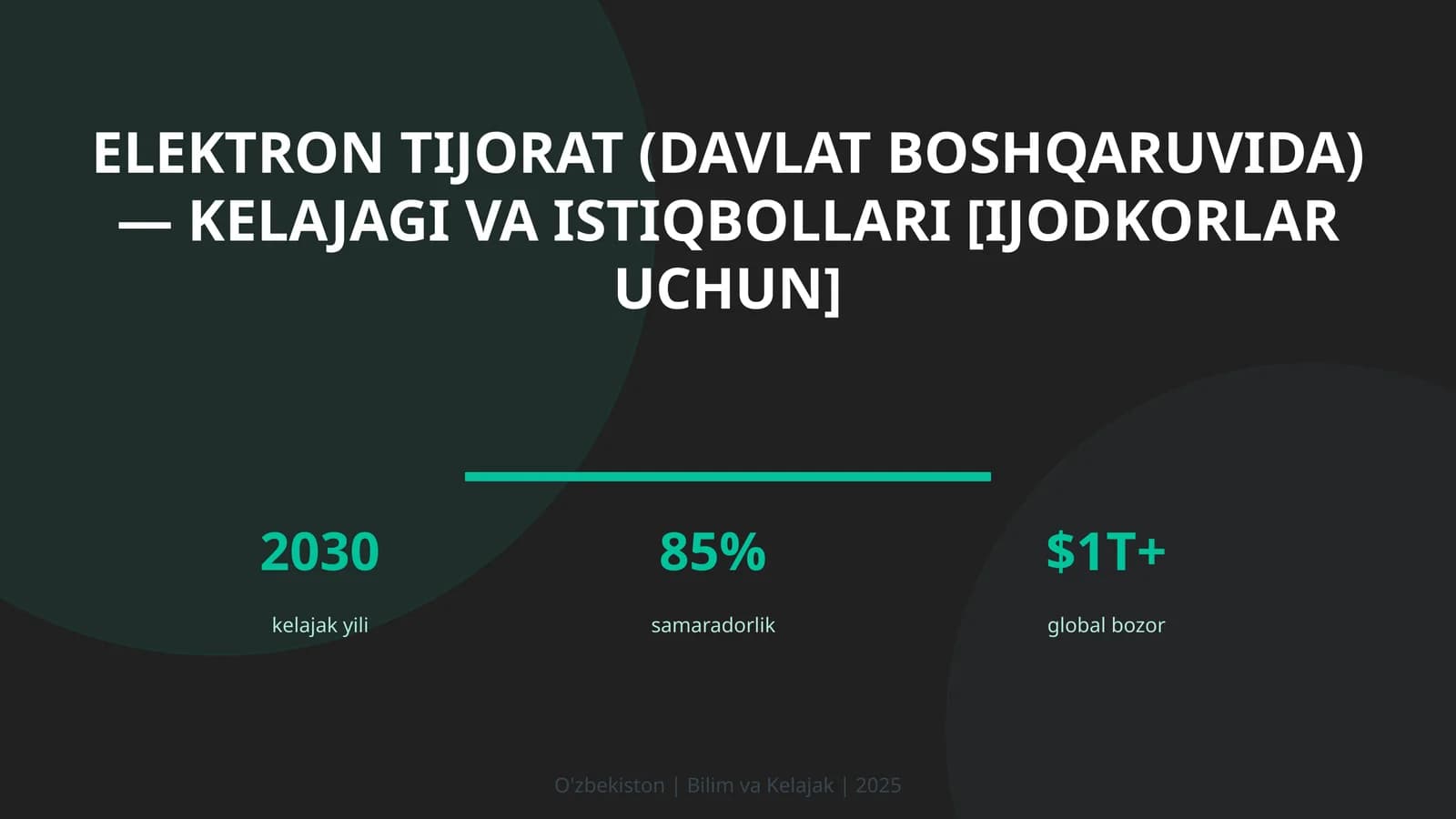 Elektron tijorat (davlat boshqaruvida) — kelajagi va istiqbollari [ijodkorlar uchun]