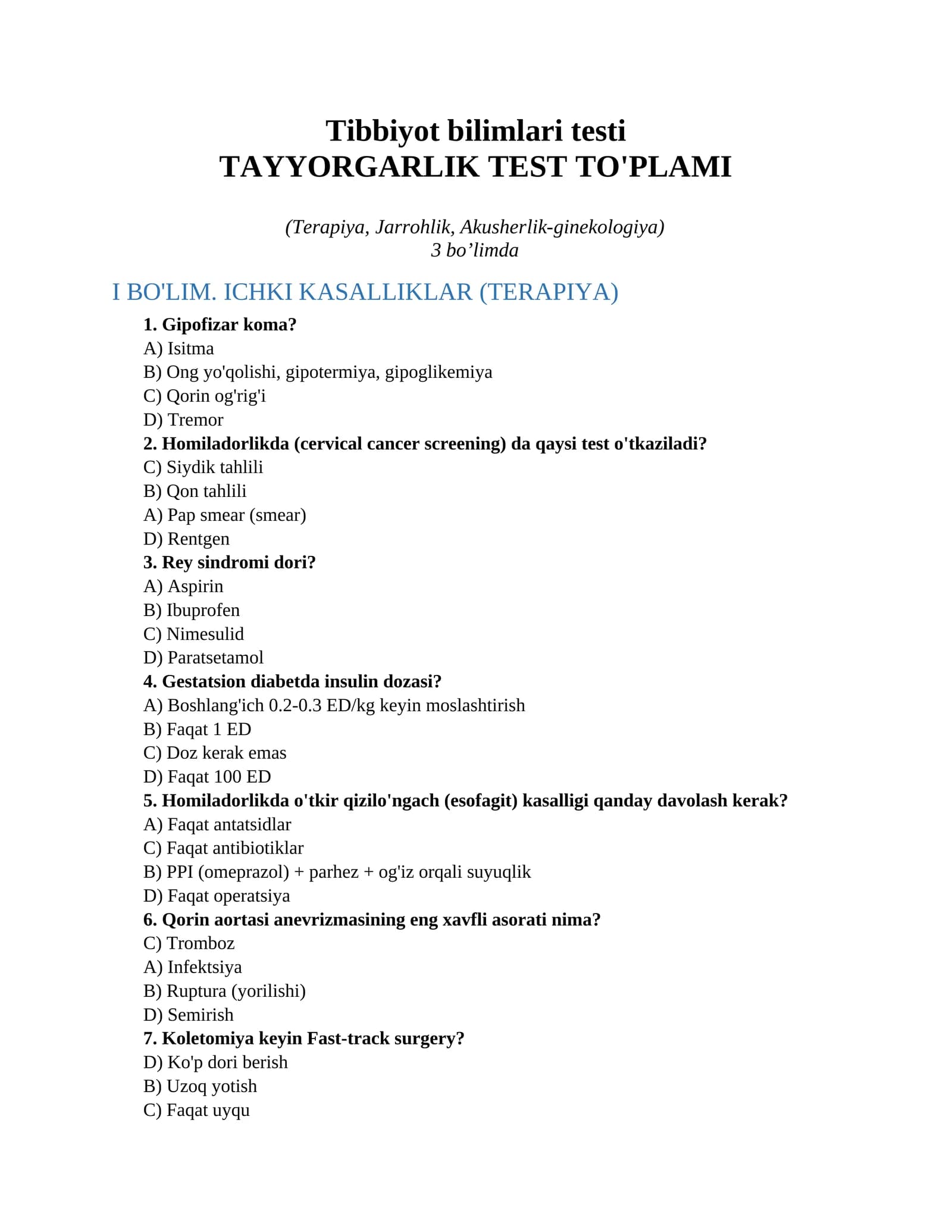 Tibbiyot bilimlari testi