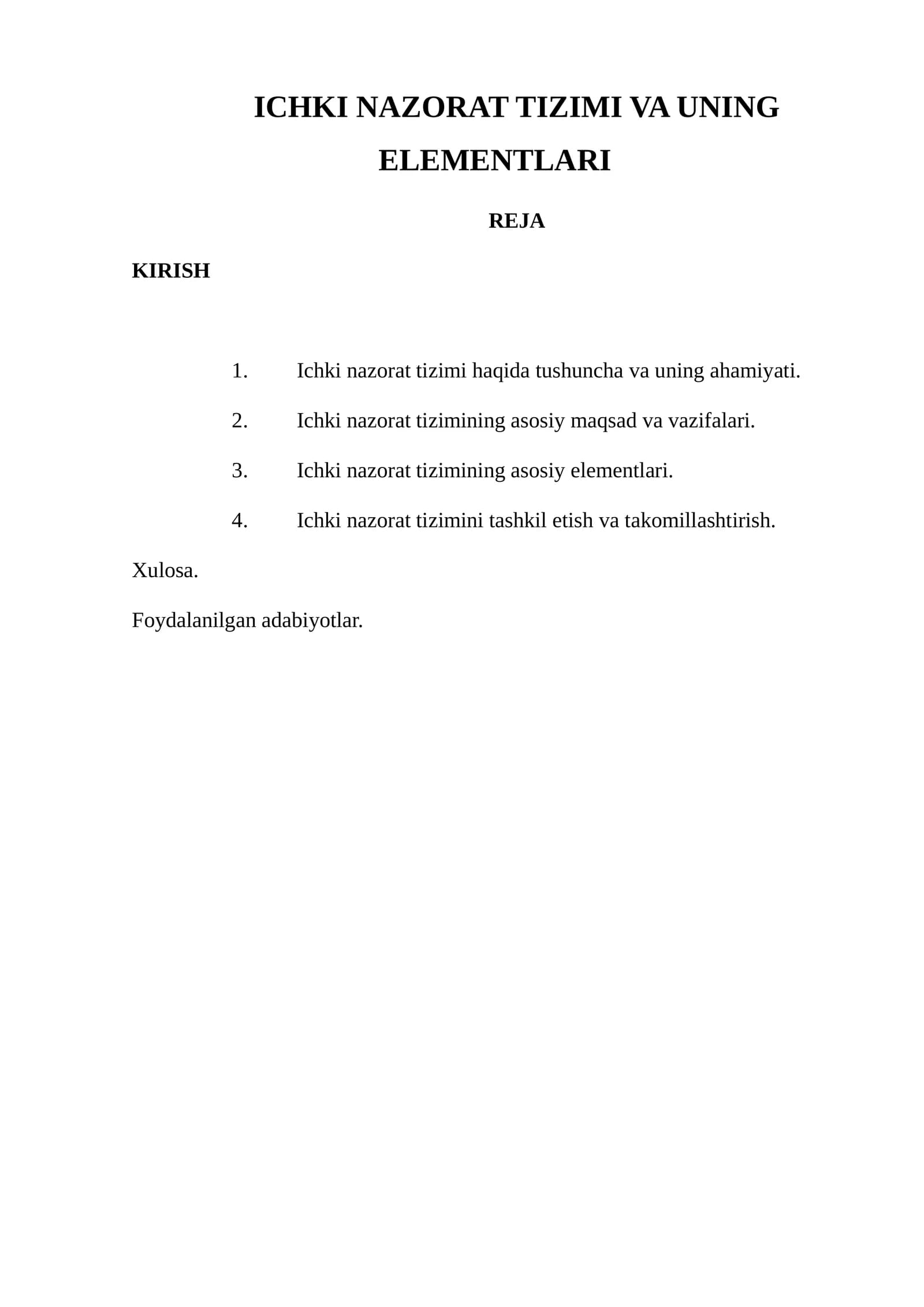 ICHKI NAZORAT TIZIMI VA UNING ELEMENTLARI