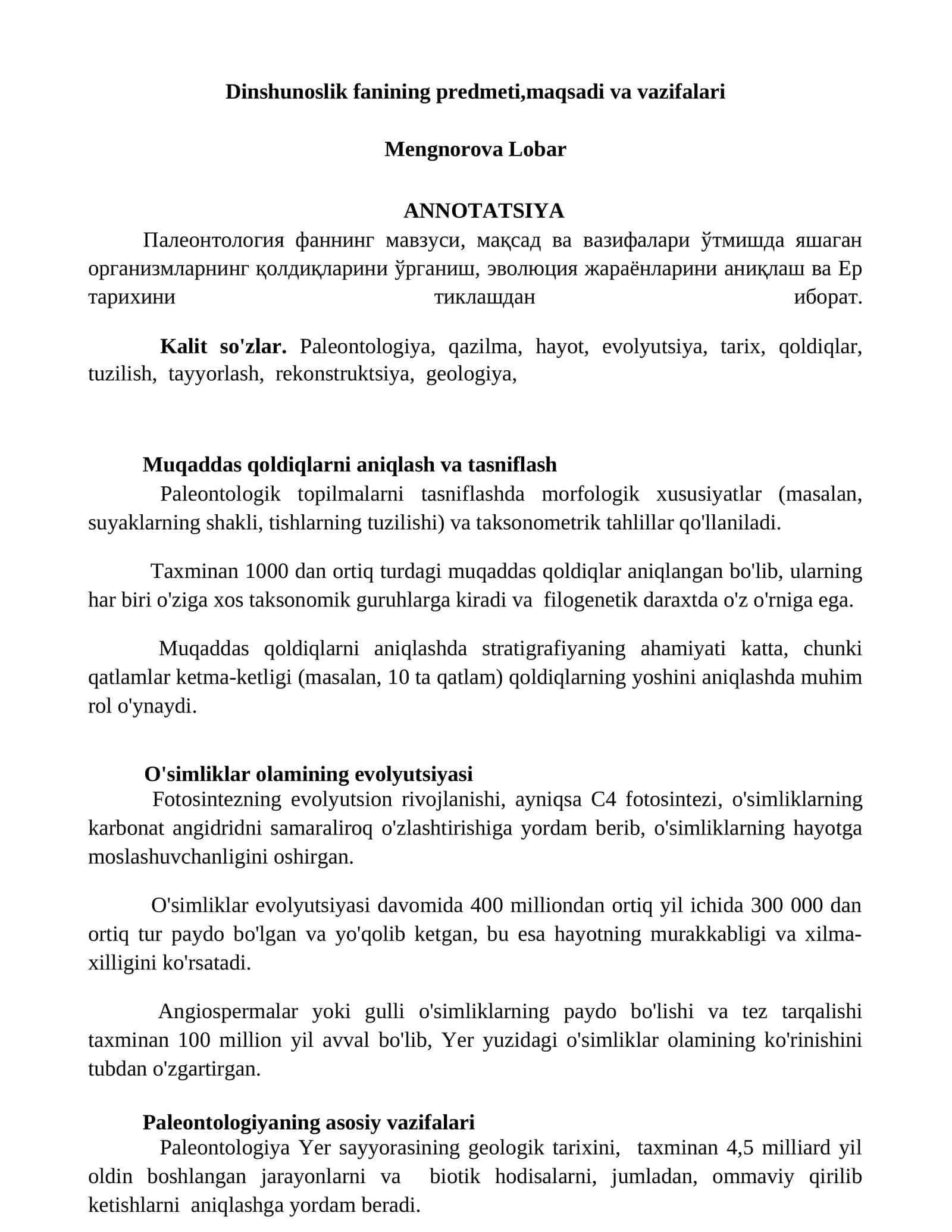 О'simliklar olamining evolyutsiyasi