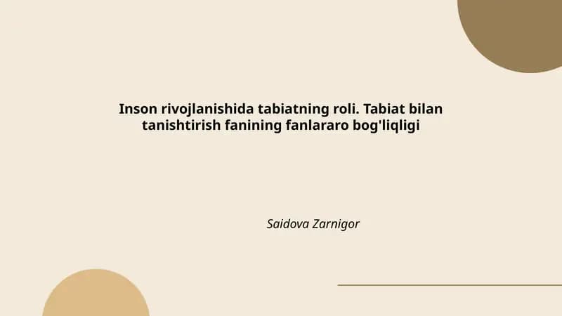 Tabiatning rivojlanishiga ta'siri