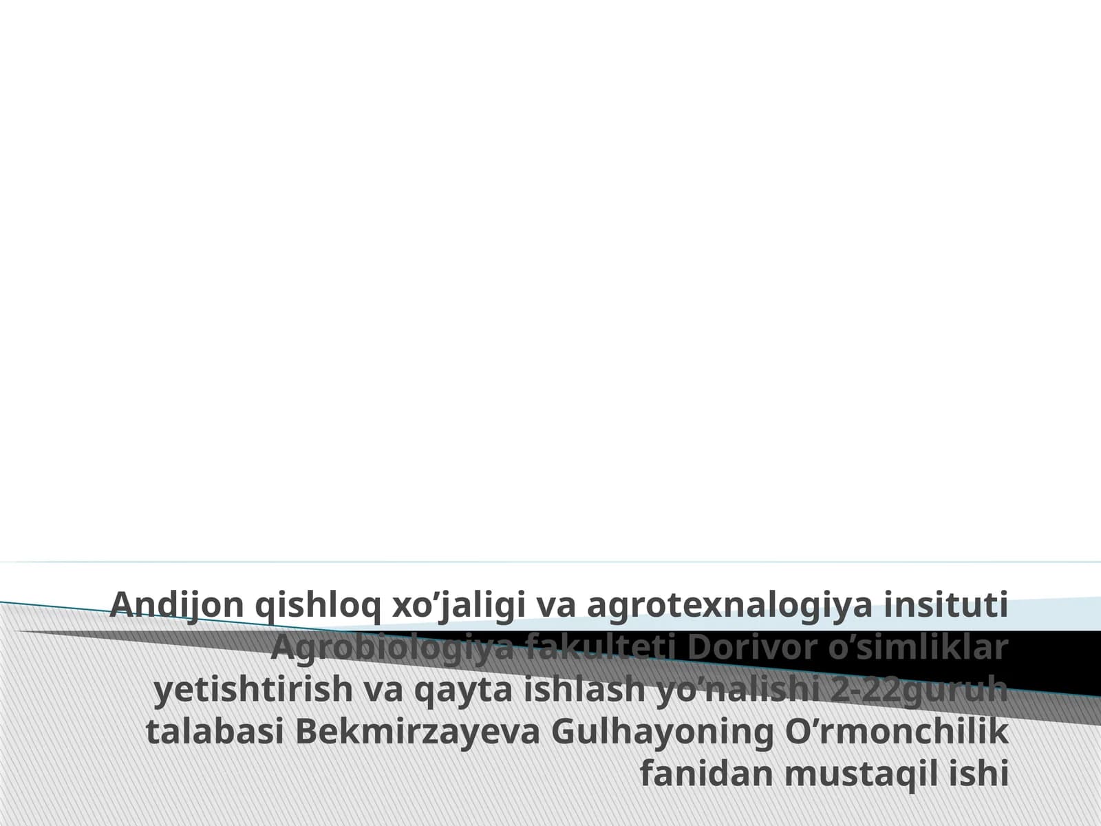 Dorivoro’simliklaryetishtirishvaqaytaishlashyo’nalishi2-22guruhtalabasiBekmirzayevaGulhayoningO’rmonchilikfanidanmustaqilishi
