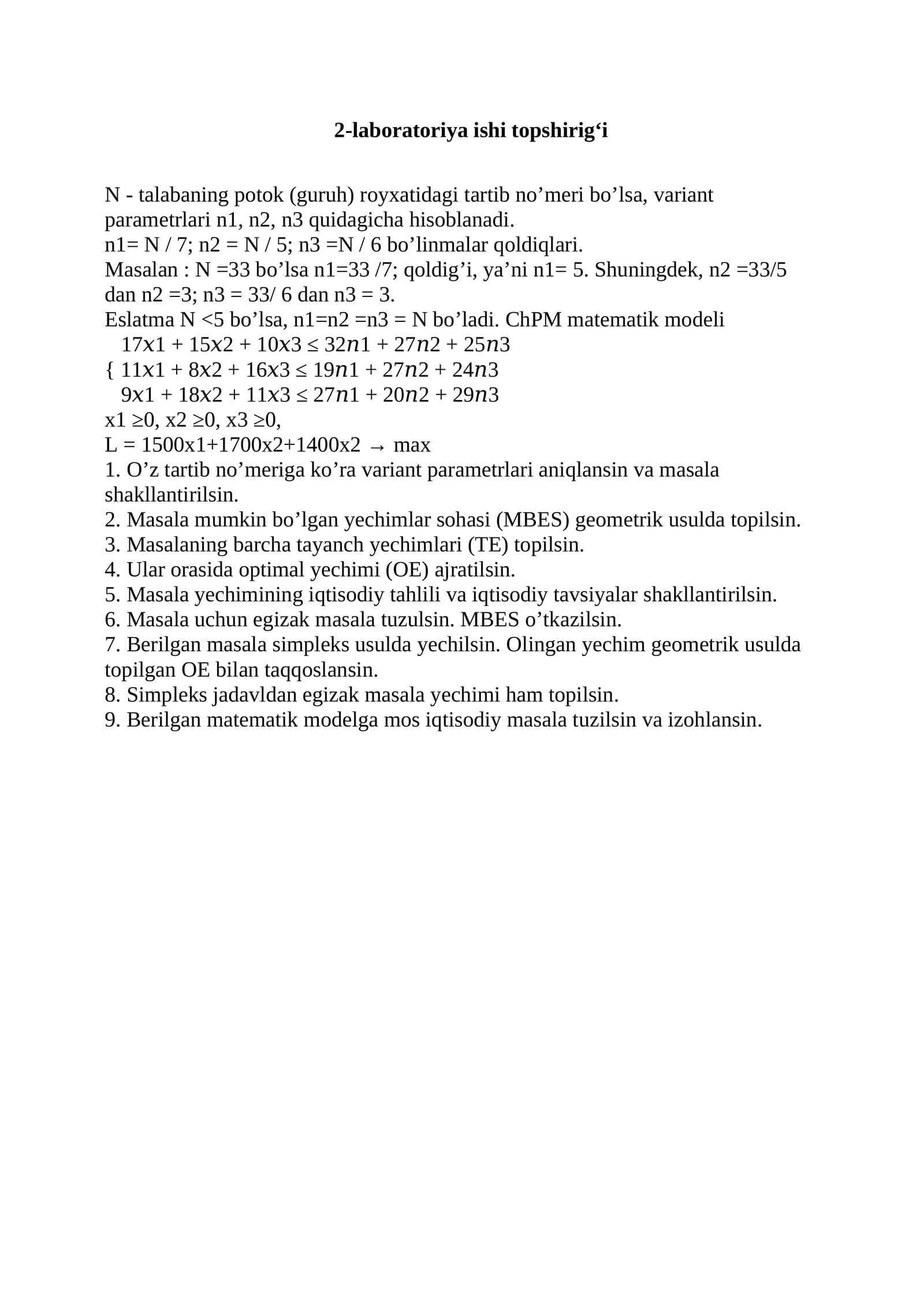 2-laboratoriya ishi topshirig‘i