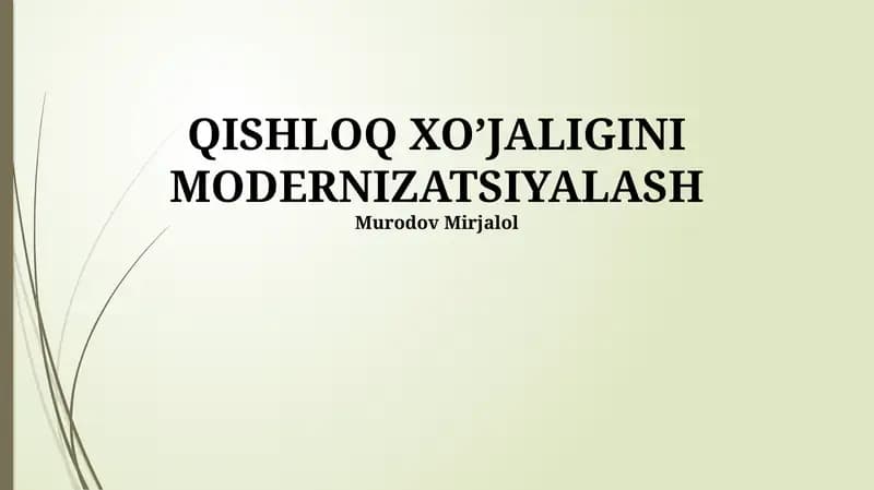 Zamonaviy Qishloq Xo'jaligi Texnologiyalari