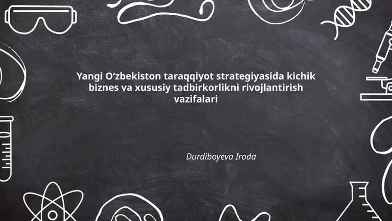 Yangi Oʻzbekiston taraqqiyot strategiyasida kichik biznes va xususiy tadbirkorlikni rivojlantirish vazifalari