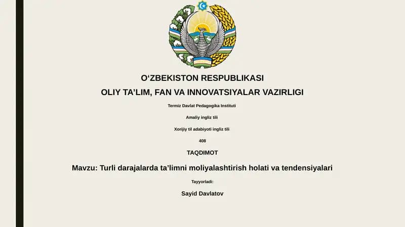 Turli darajalarda taʼlimni moliyalashtirish holati va tendensiyalari