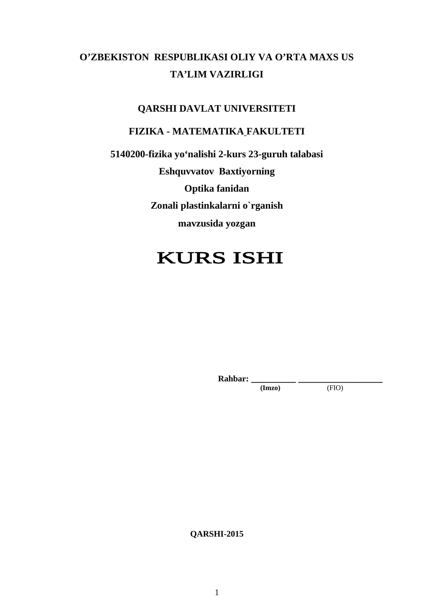 Optika fanidan Zonali plastinkalarni o`rganish