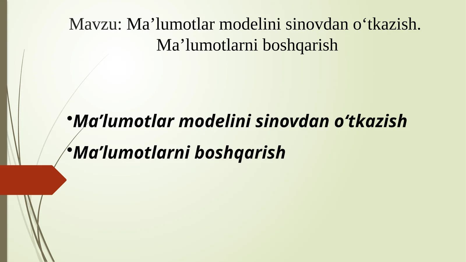 Maʼlumotlar modelini sinovdan oʻtkazish. Maʼlumotlarni boshqarish