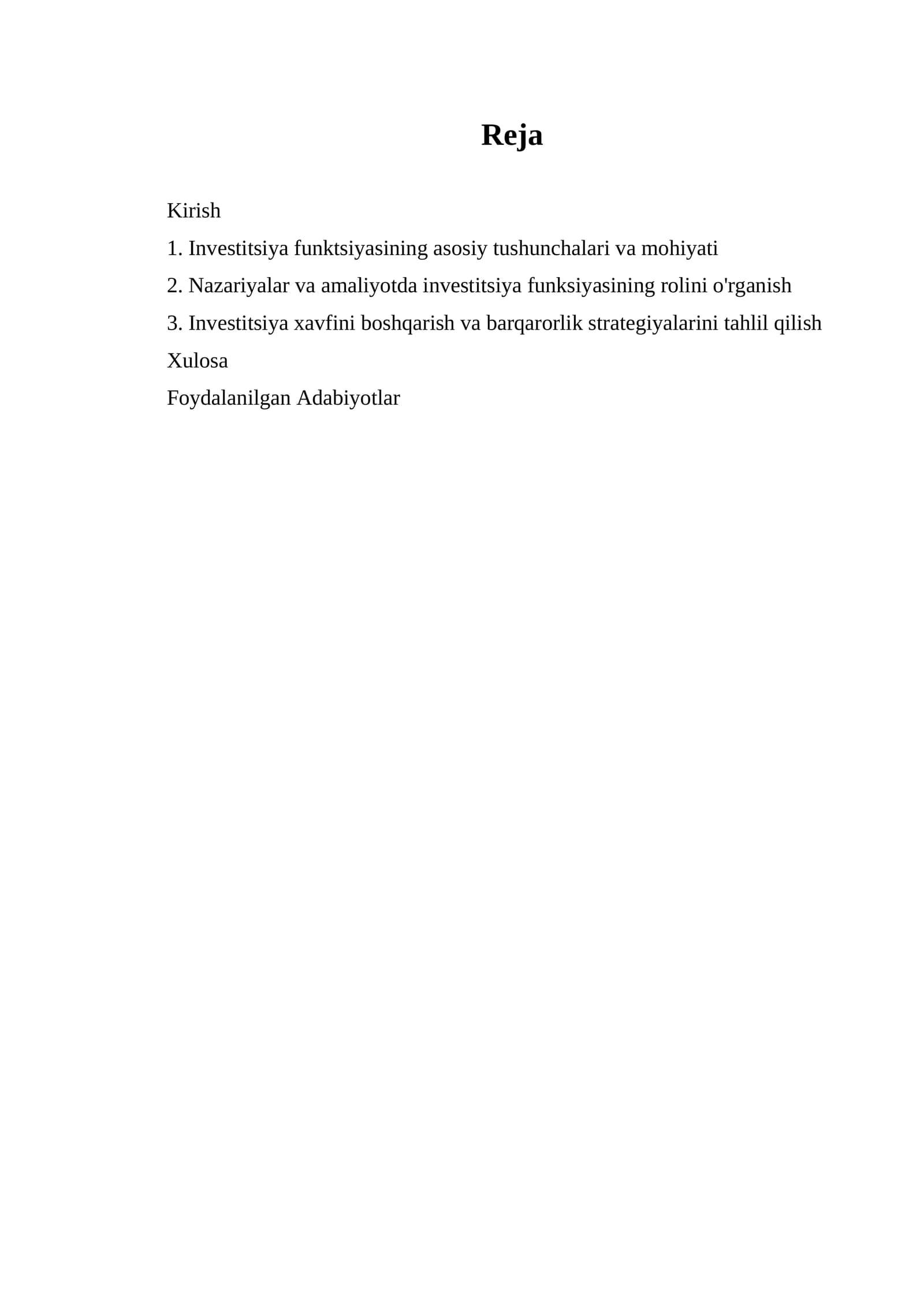 Investitsiya funksiyasi iqtisodiyotda