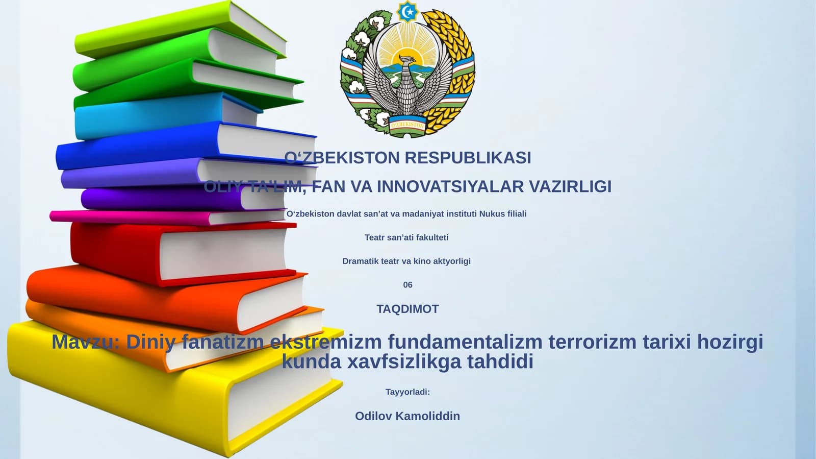 Diniy fanatizm ekstremizm fundamentalizm terrorizm tarixi hozirgi kunda xavfsizlikga tahdidi