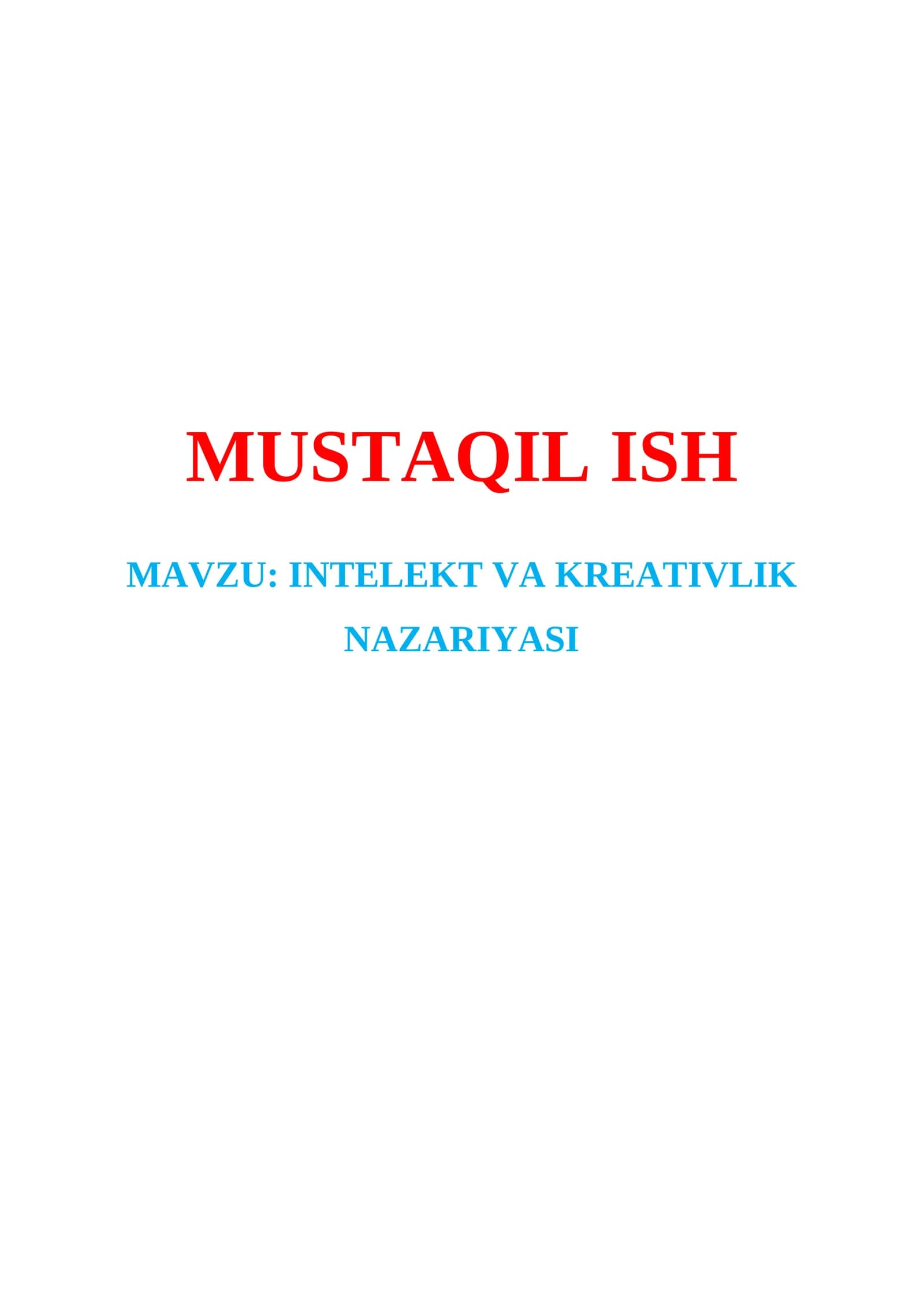 INTELEKT VA KREATIVLIK NAZARIYASI