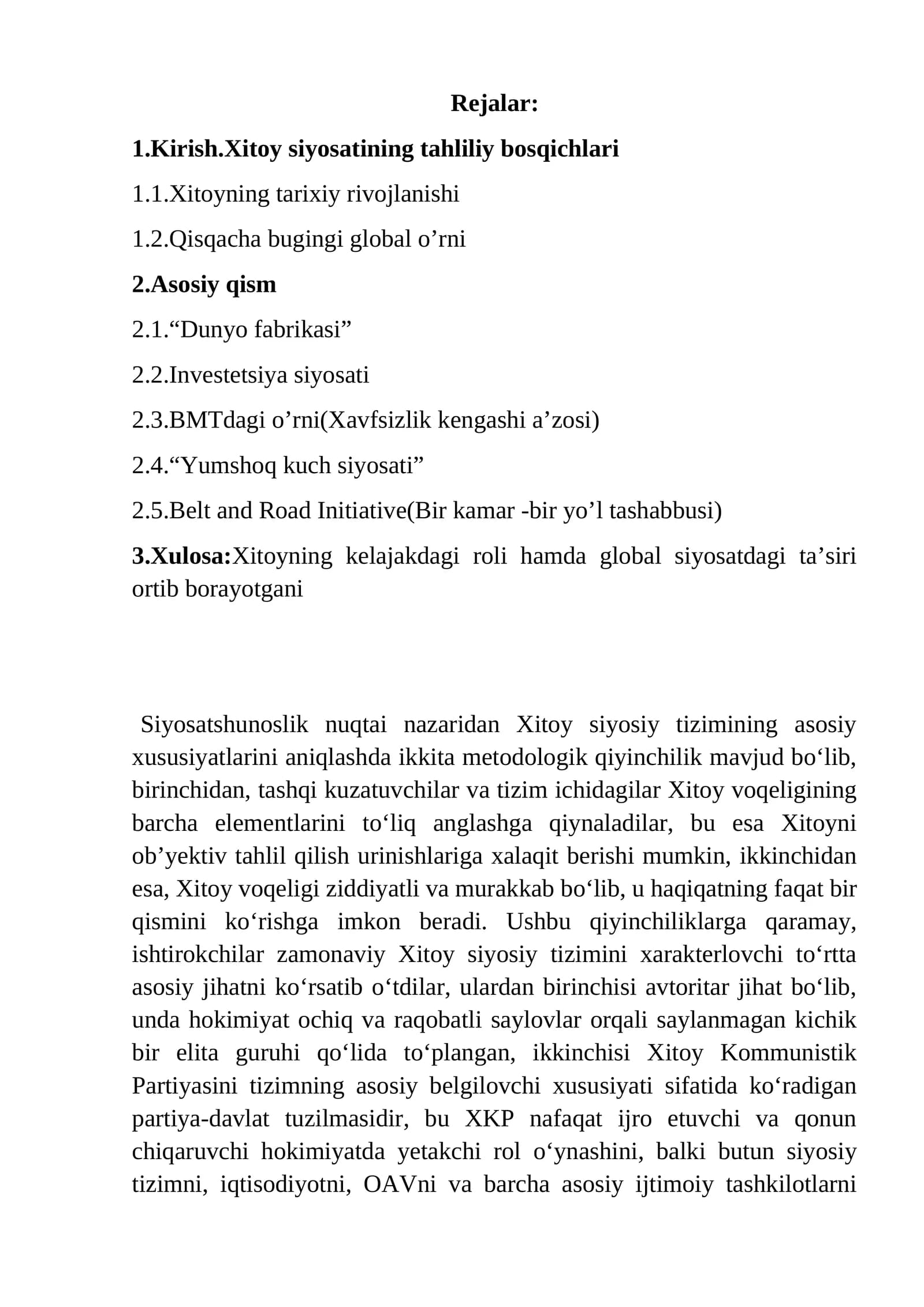 Xitoy siyosatining tahliliy bosqichlari
