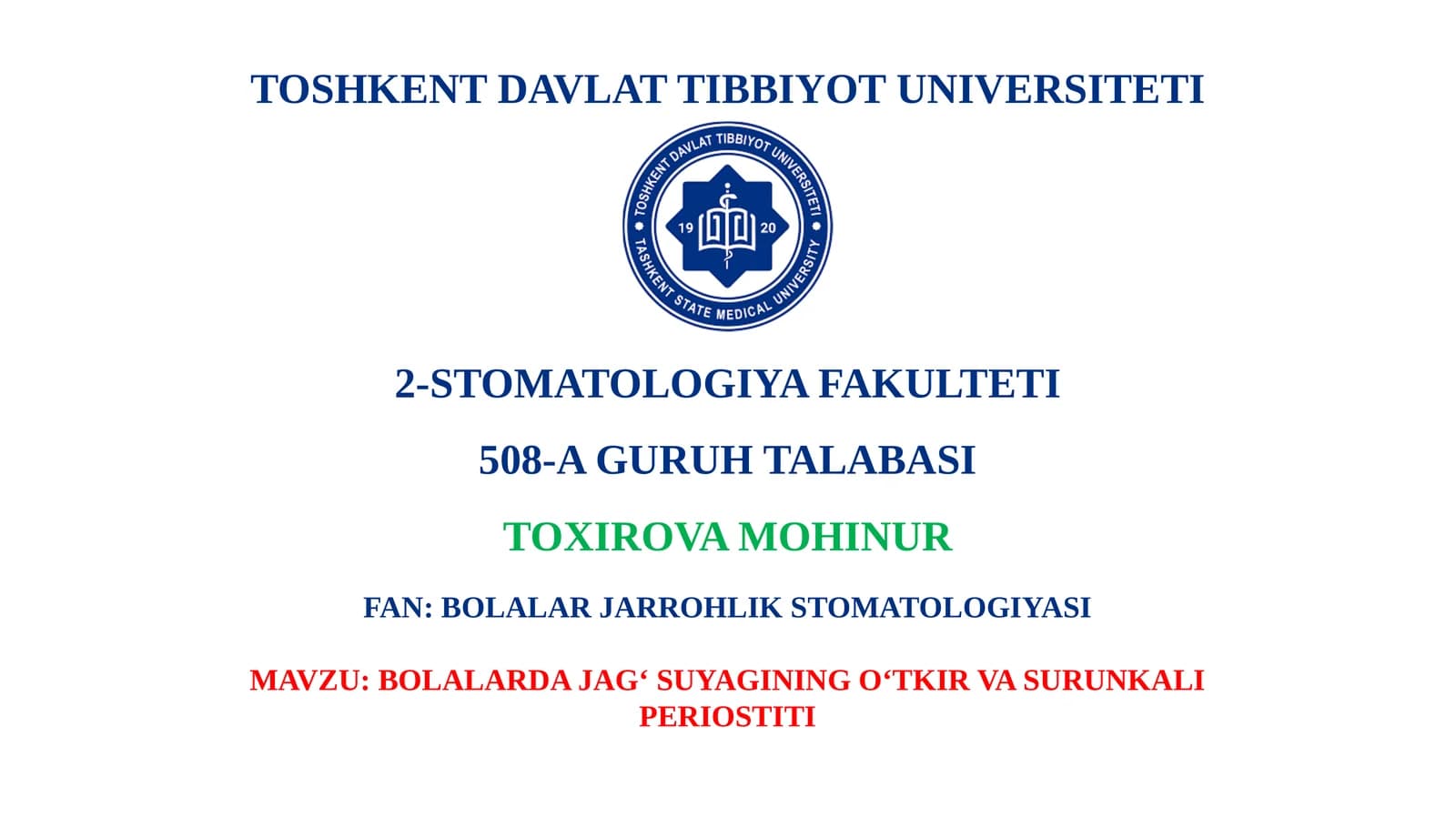 Bolalar Jag' Suyagining O'tkir va Surunkali Periostiti