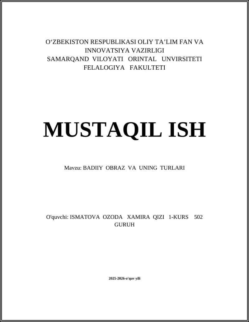 BADIIY OBRAZ VA UNING TURLARI