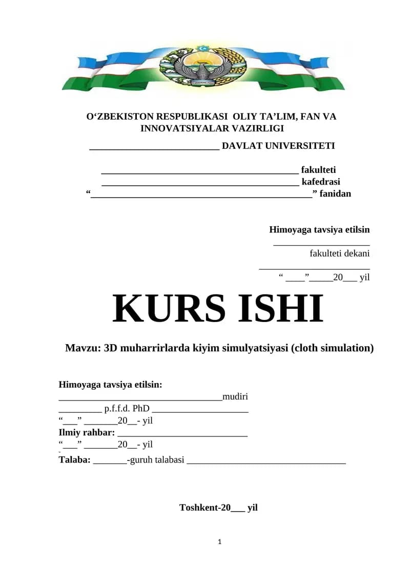 3D muharrirlarda kiyim simulyatsiyasi (cloth simulation)