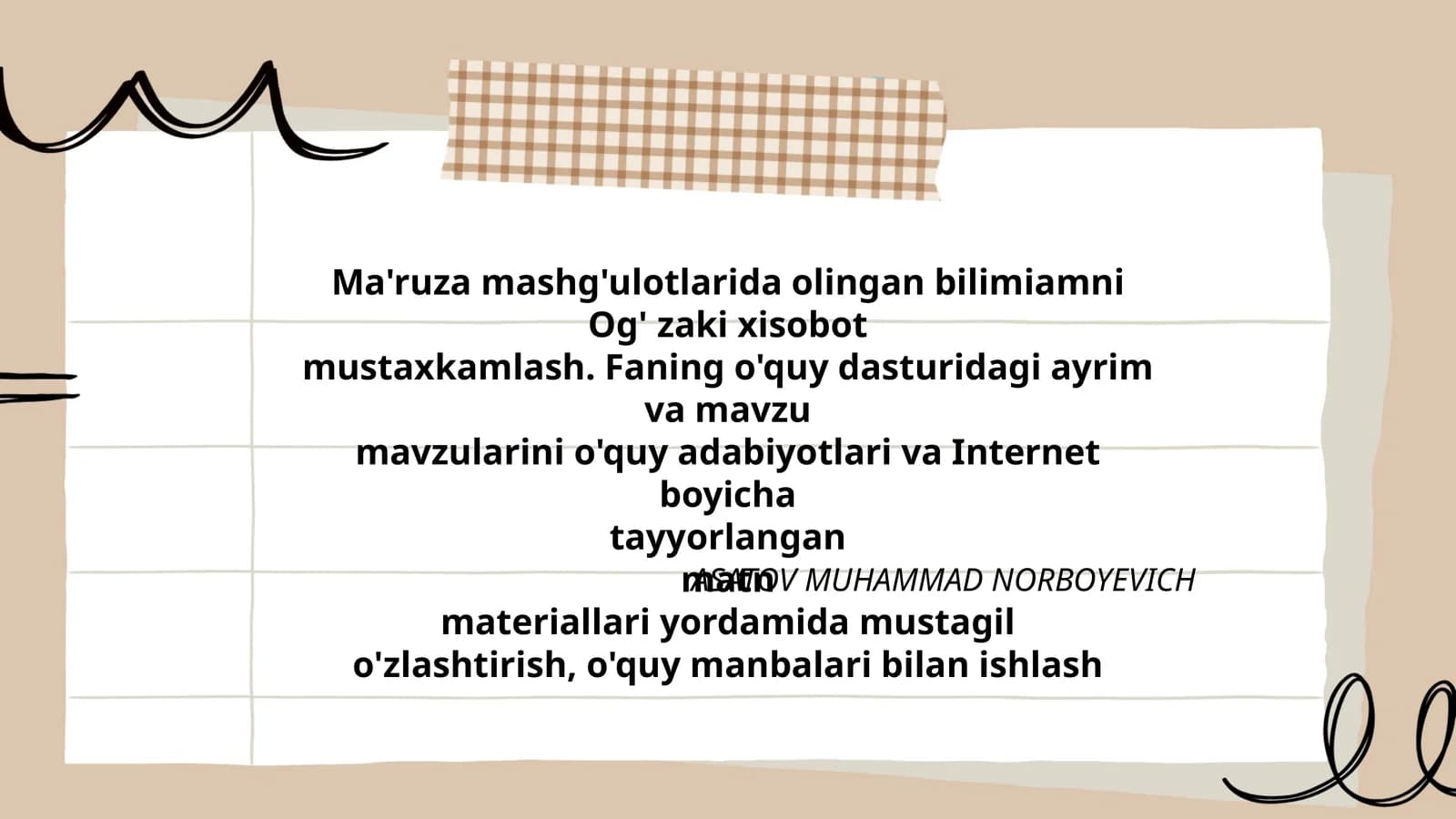 Og'zaki xisobot mustaxkamlash