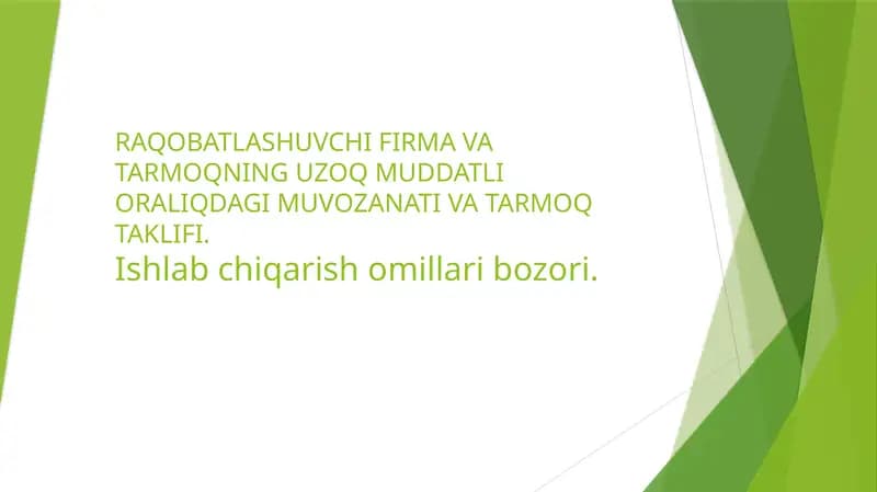RAQOBATLASHUVCHI FIRMA VA TARMOQNING UZOQ MUDDATLI ORALIQDAGI MUVOZANATI VA TARMOQ TAKLIFI.