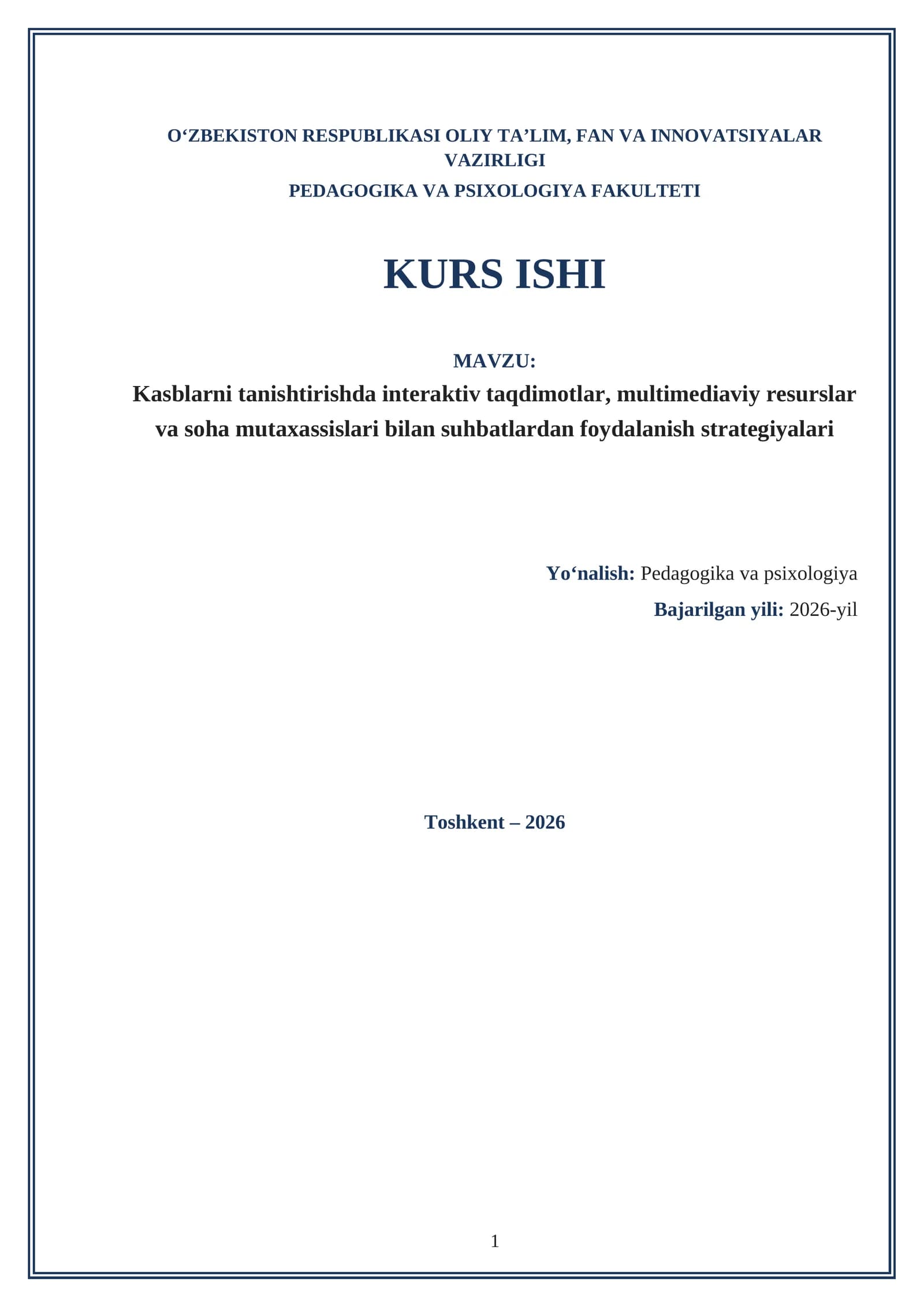 Kasblarni tanishtirish strategiyalari — tayyor kurs ishi