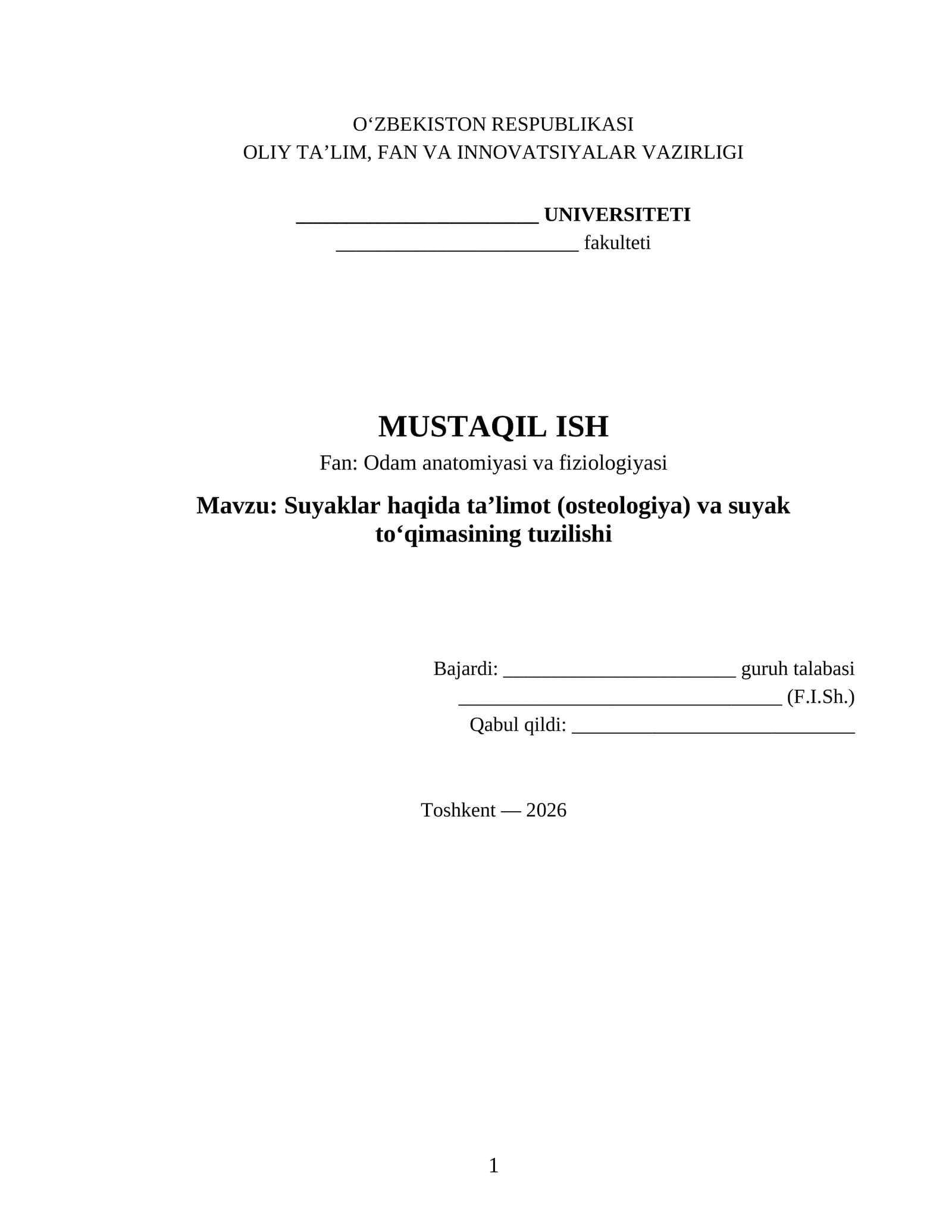 Suyaklar haqida ta’limot (osteologiya) va suyak to‘qimasining tuzilishi
