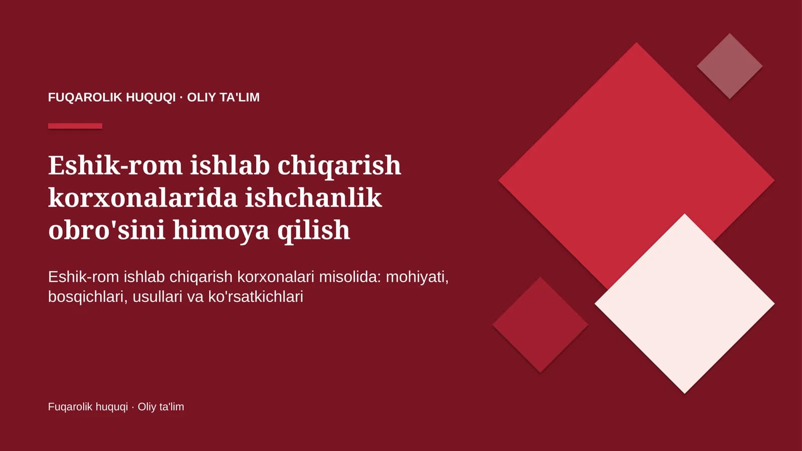 eshik rom ishlab chiqarish korxonalarida ishchanlik obro'sini himoya qilish 8071