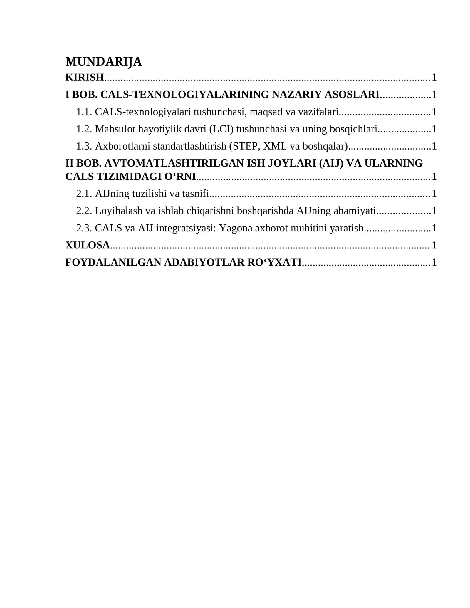 CALS-TEXNOLOGIYALARINING NAZARIY ASOSLARI
