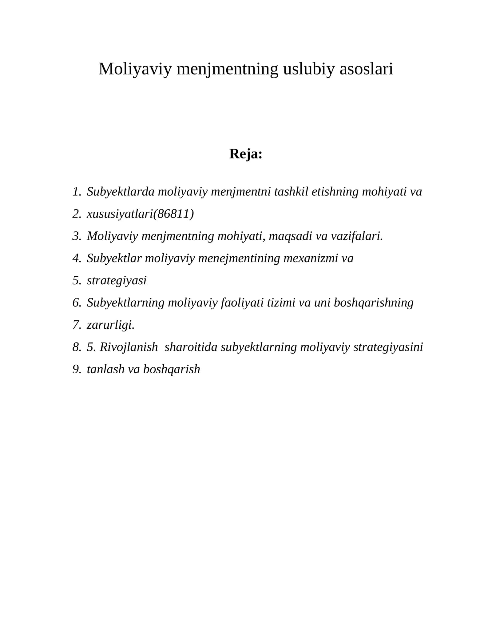 Moliyaviy menjmentning uslubiy asoslari