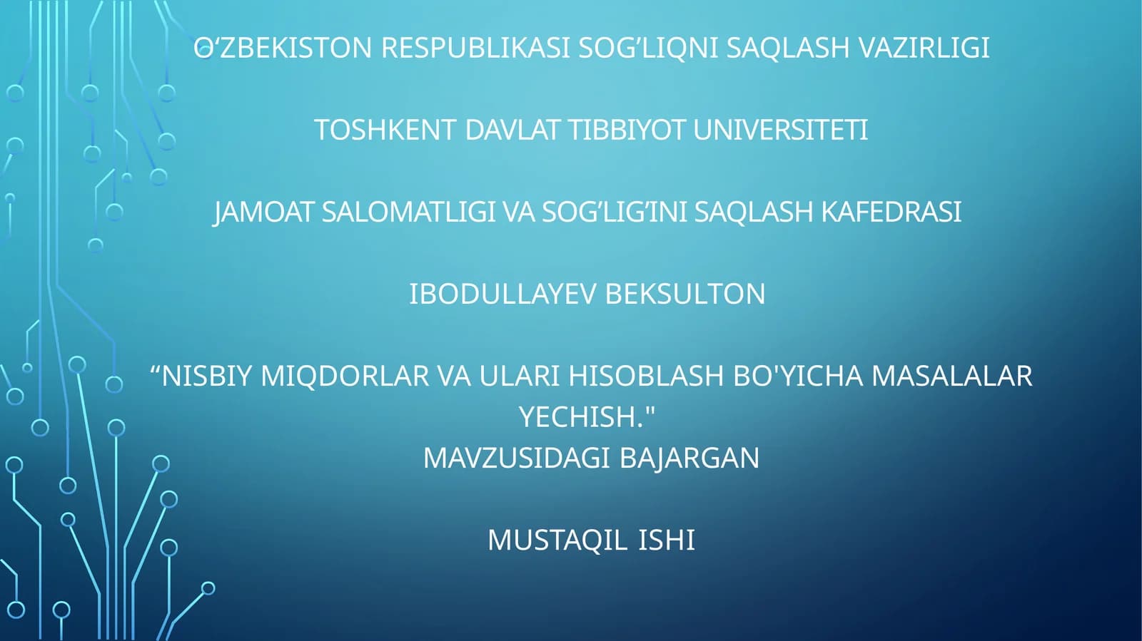 “Nisbiy miqdorlar va ulari hisoblash bo'yicha masalalar yechish.