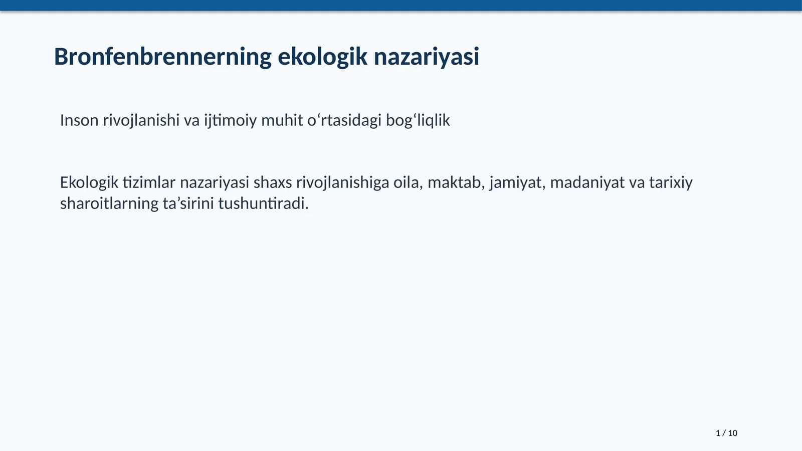 Bronfenbrennerning ekologik nazariyasi
