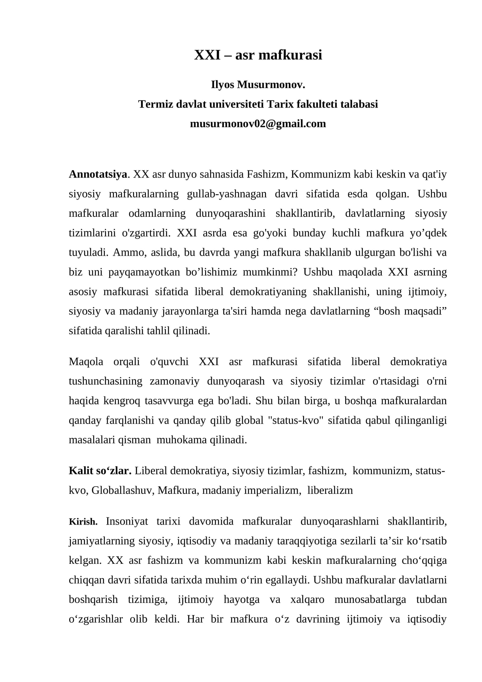 XXI – asr mafkurasi