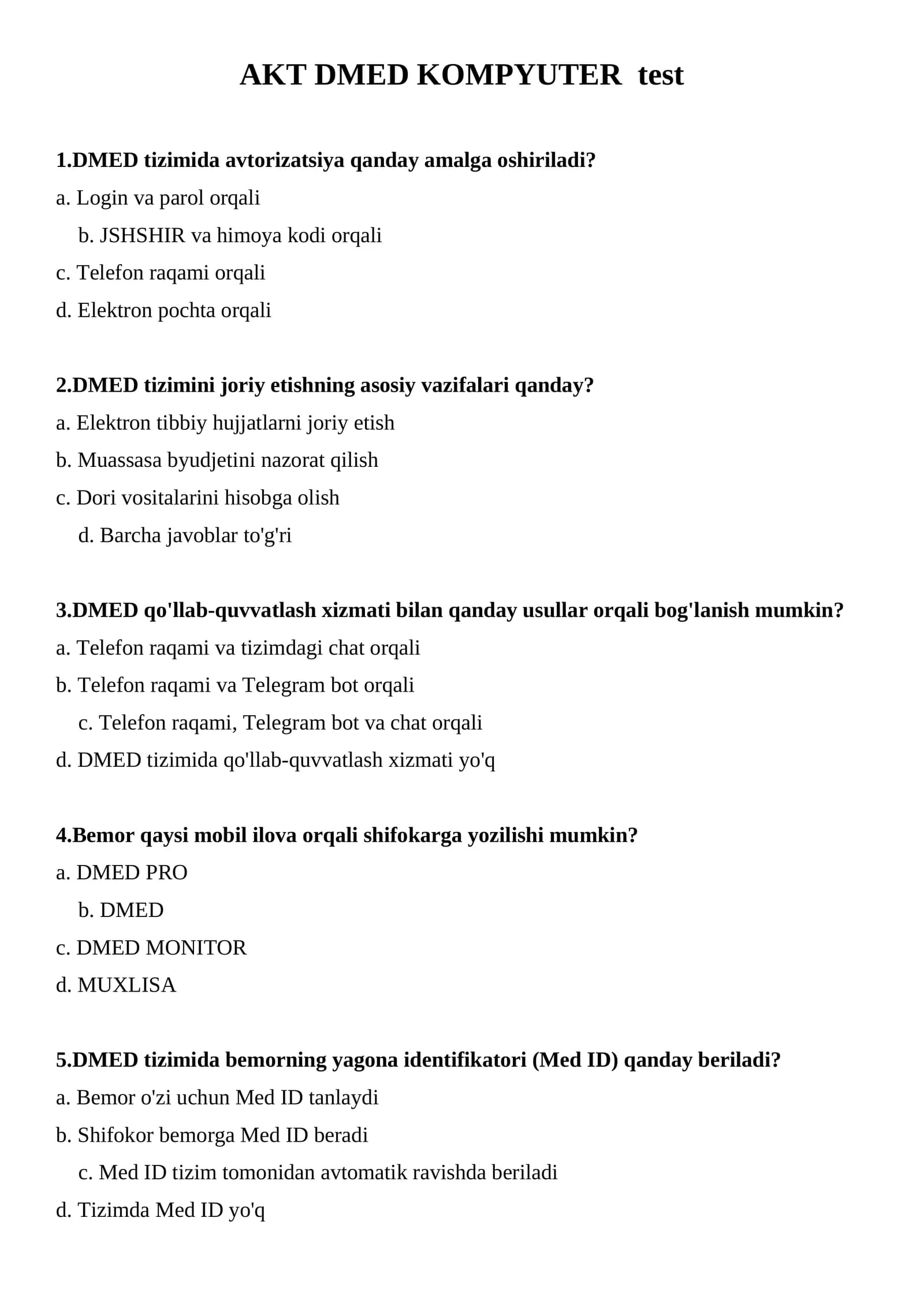 AKT DMED KOMPYUTER  argos test savol javoblari