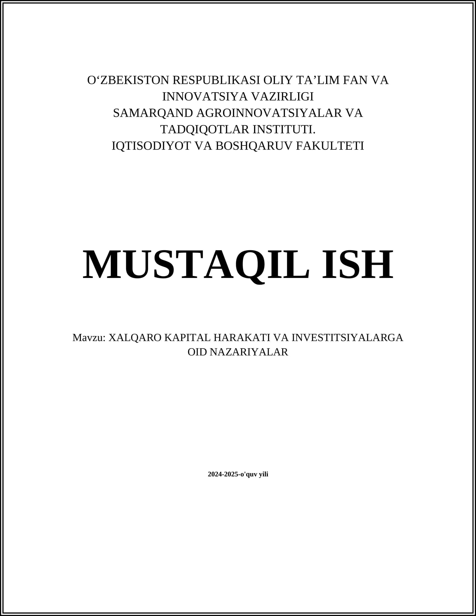 Xalqaro kapital harakati turlari