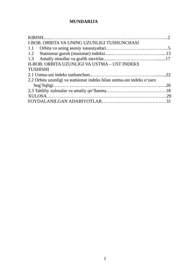 Orbita uzunligi va ustma-ust indeks
