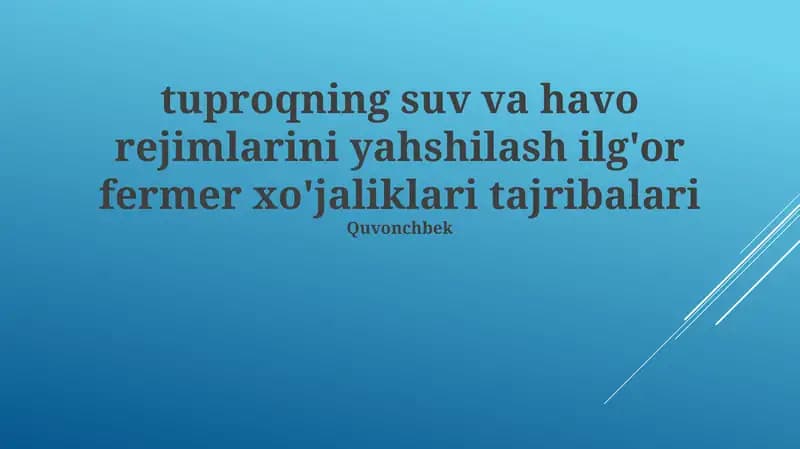 Suv tejovchi sug'orish texnologiyalari