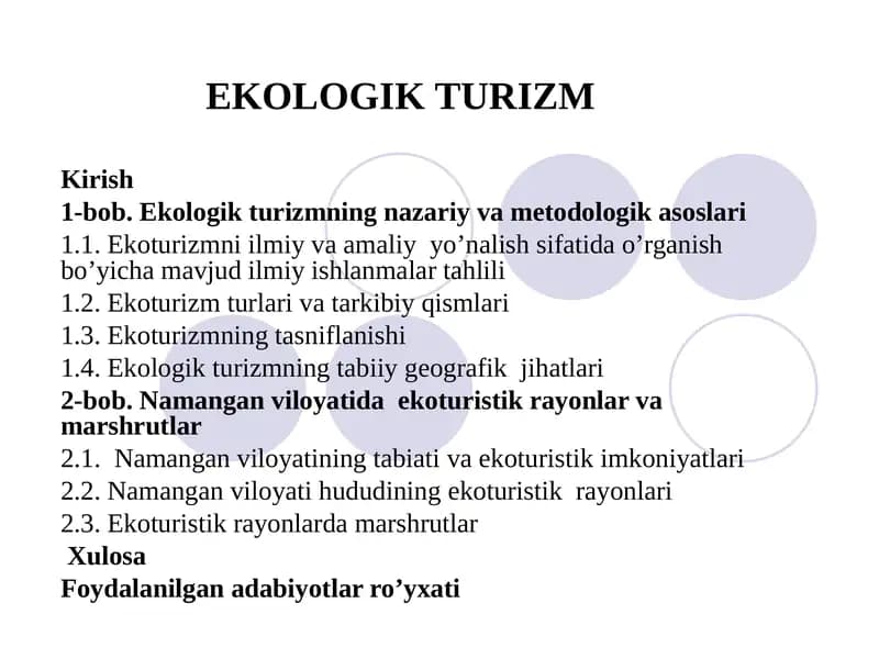 Ekologik turizmning nazariy va metodologik asoslari