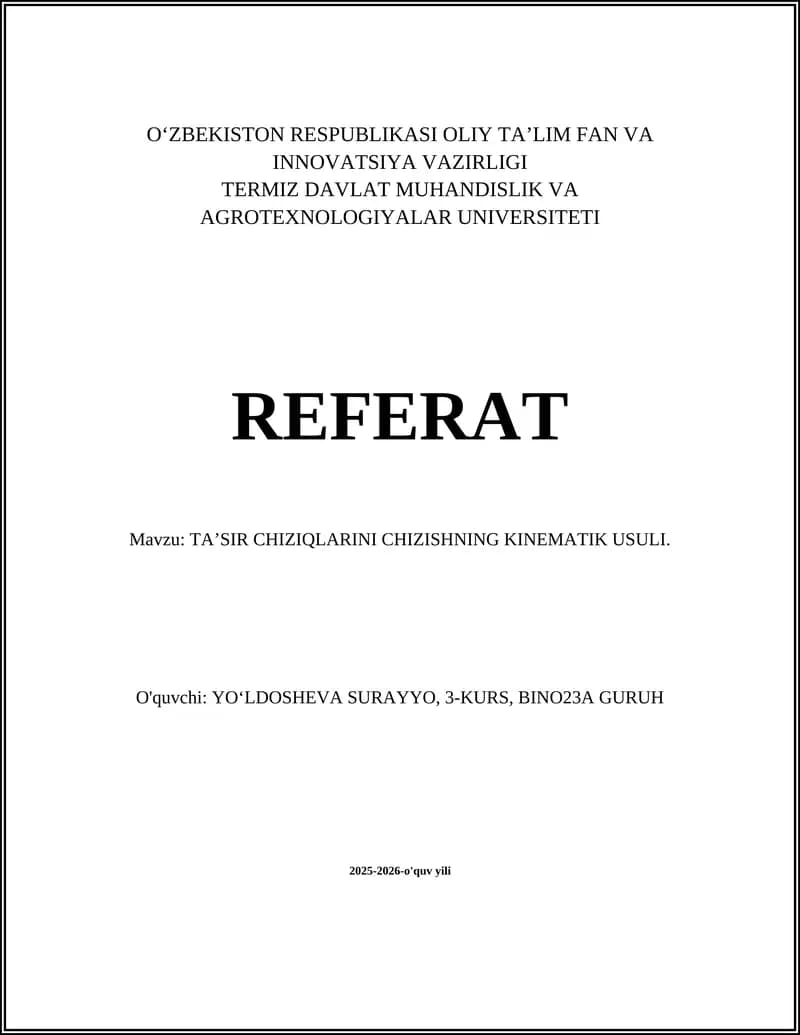 TAʼSIR CHIZIQLARINI CHIZISHNING KINEMATIK USULI