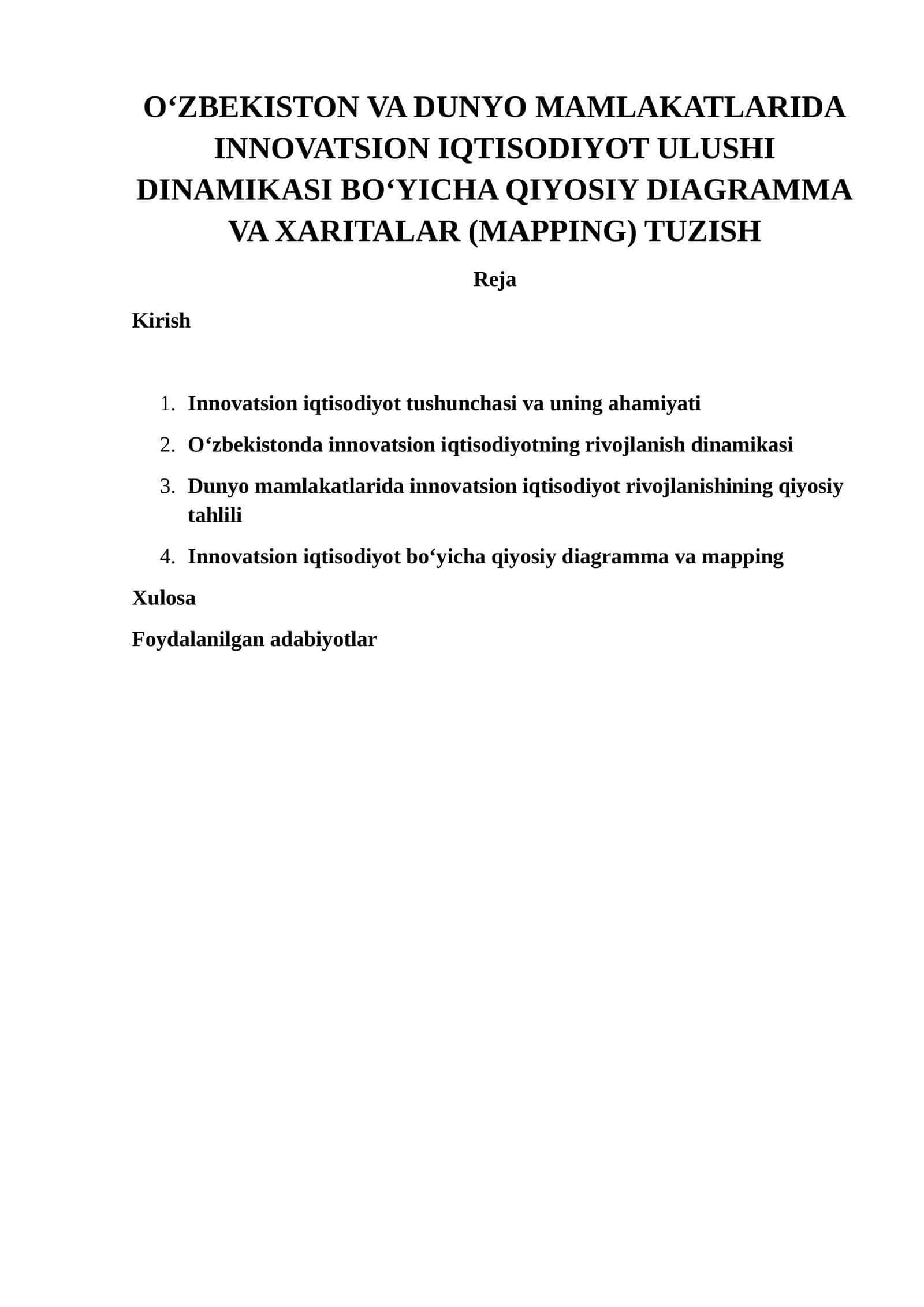 Innovatsion Iqtisodiyotning Rivojlanishi