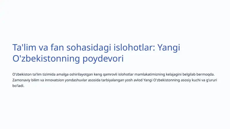Yangi O'zbekistonning poydevori