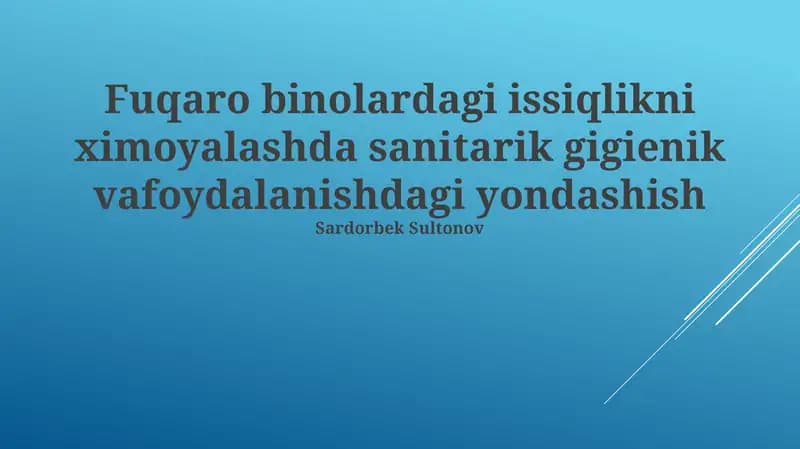 Issiqlik izolyatsion materiallarning sanitariya-gigiena talablari
