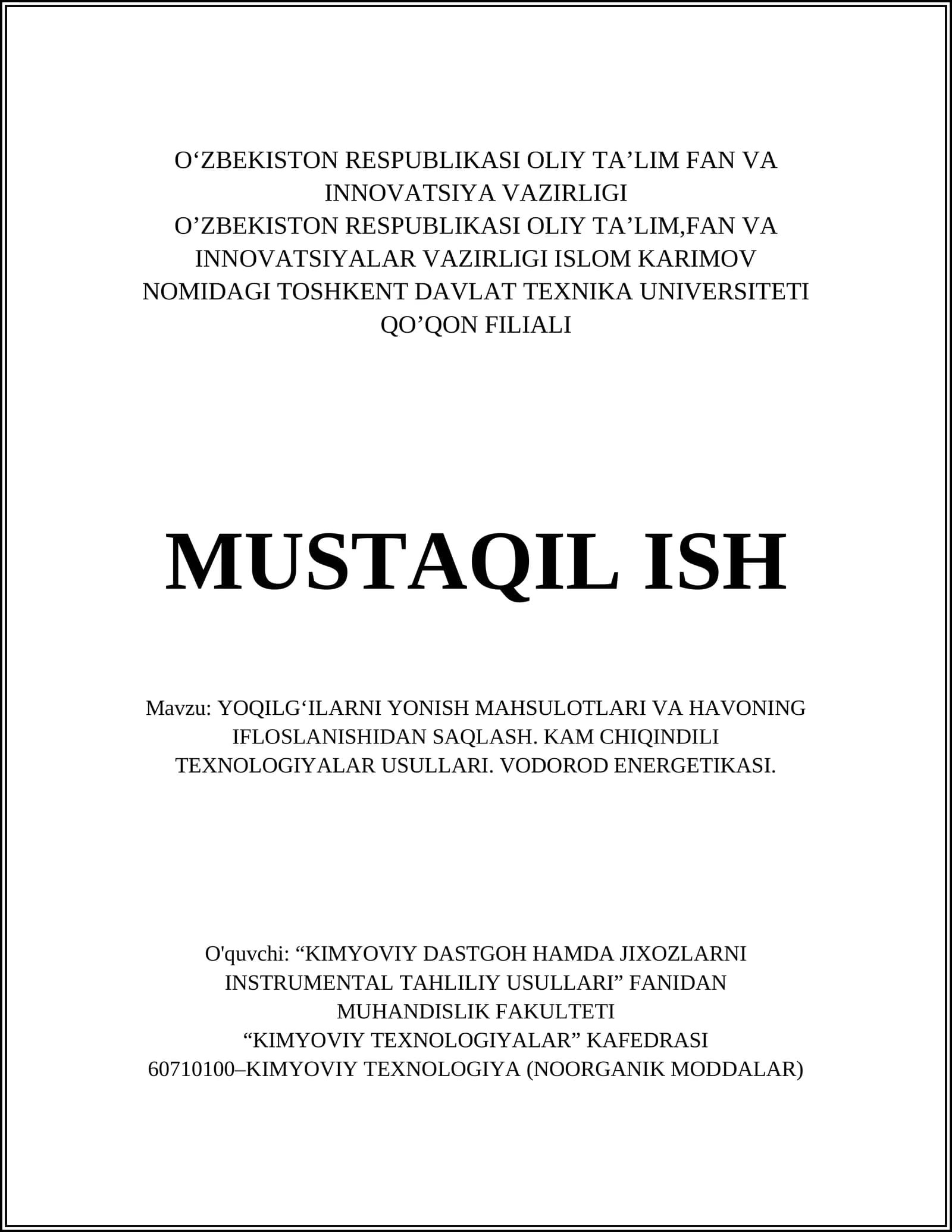 YOQILG‘ILARNI YONISH MAHSULOTLARI VA HAVONING IFLOSLANISHIDAN SAQLASH