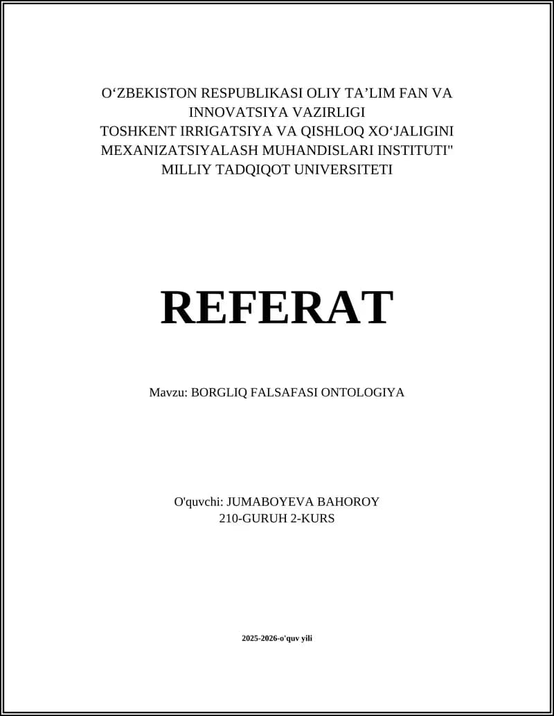 BORGLIQ FALSAFASI ONTOLOGIYA