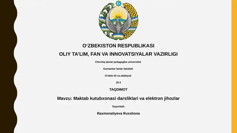 Maktab kutubxonasi darsliklari va elektron jihozlar