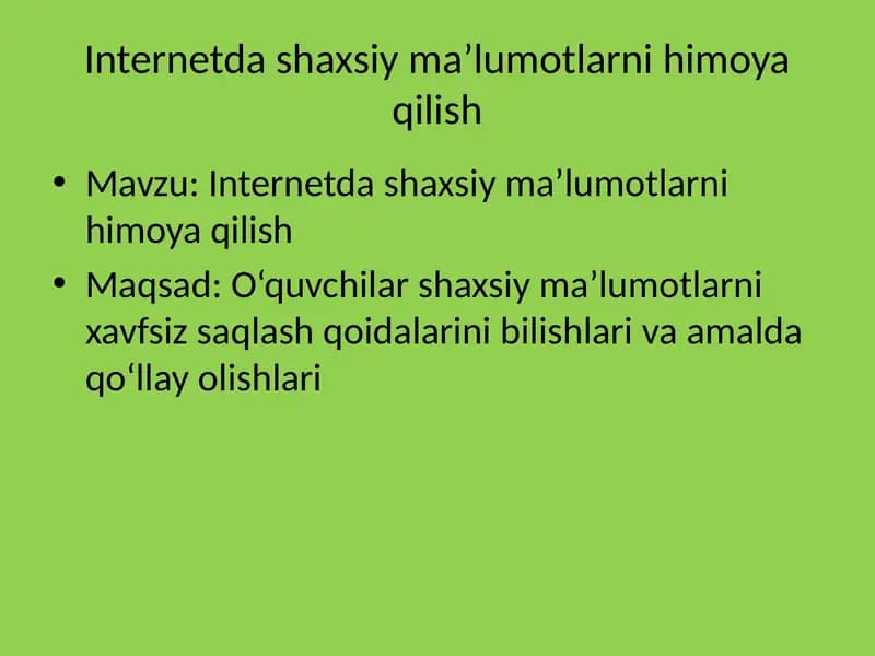 Internetda shaxsiy ma’lumotlarni himoya qilish