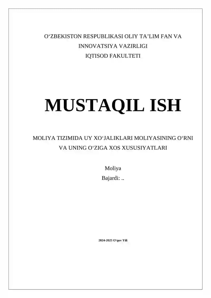 Uy xo‘jaliklari moliyasi