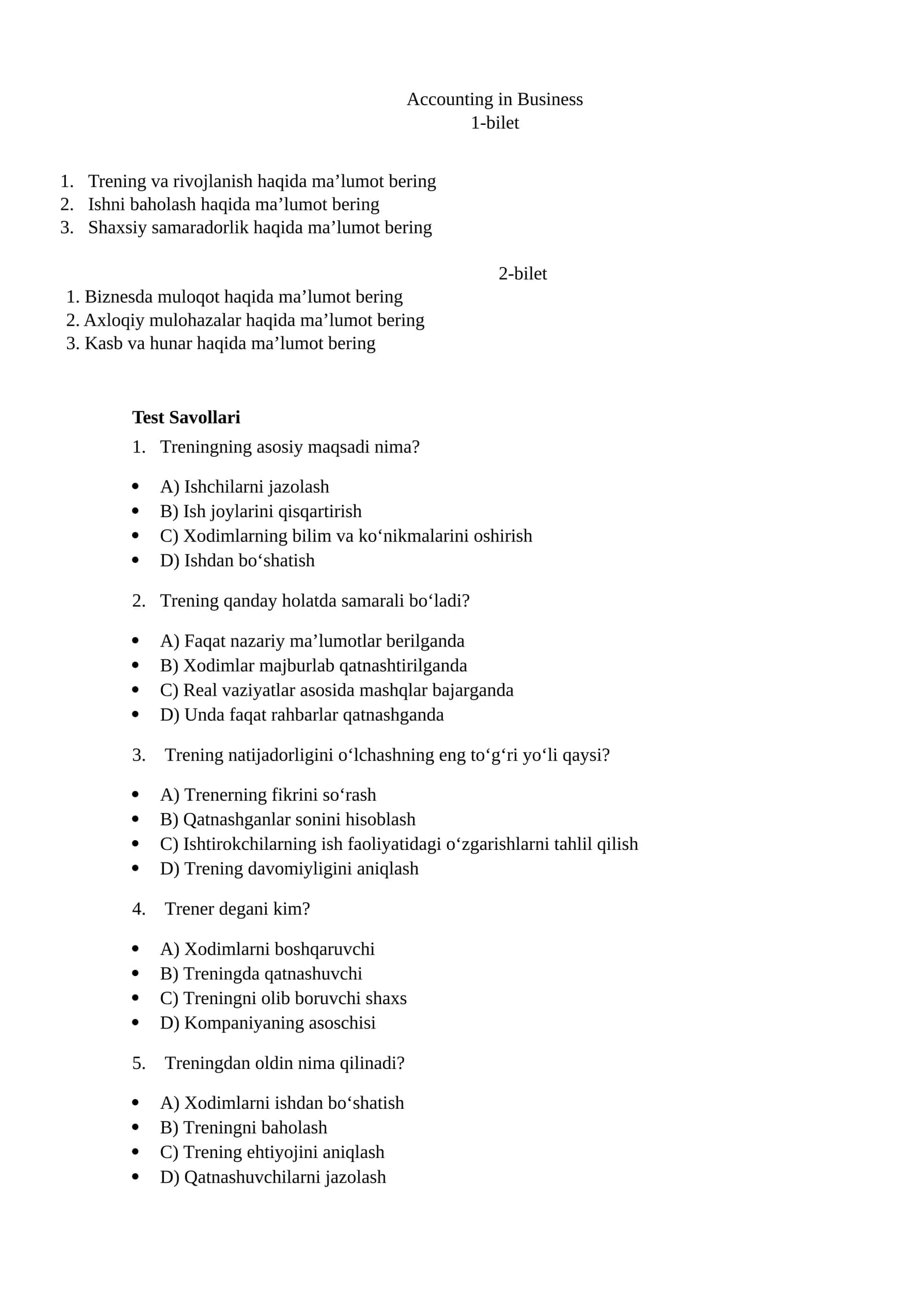 Accounting in Business