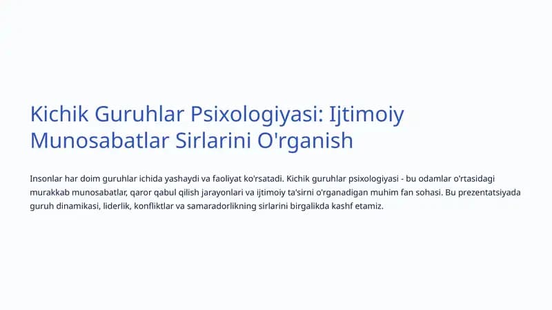 Kichik Guruhlar Psixologiyasi