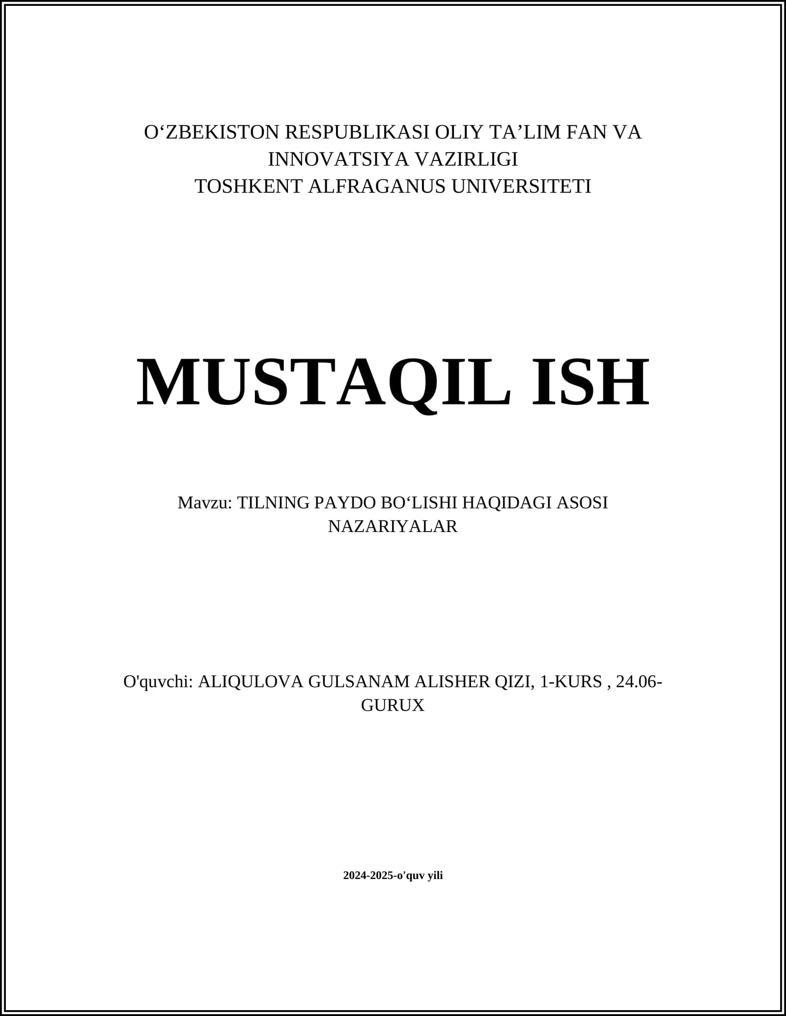 TILNING PAYDO BOʻLISHI HAQIDAGI ASOSI NAZARIYALAR