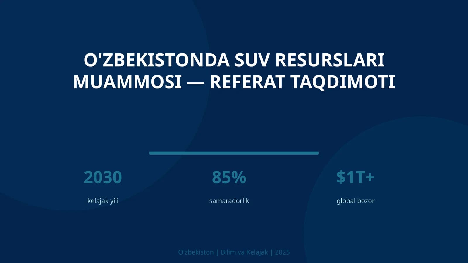 O'ZBEKISTONDA SUV RESURSLARI MUAMMOSI — REFERAT TAQDIMOTI