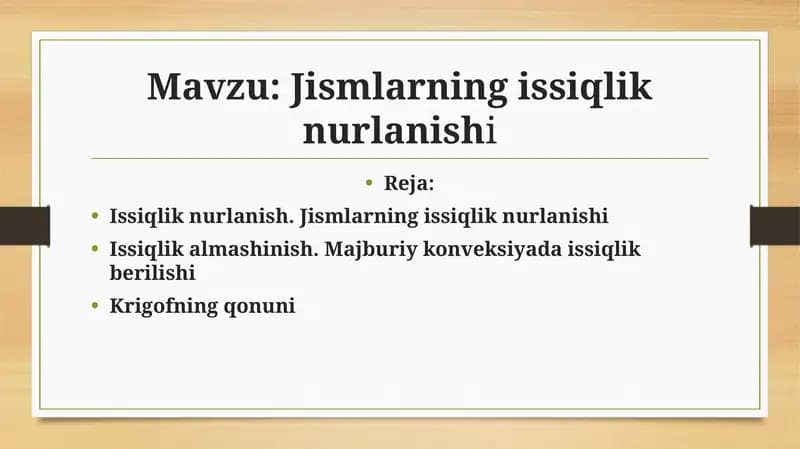 Jismlarning issiqlik nurlanishi